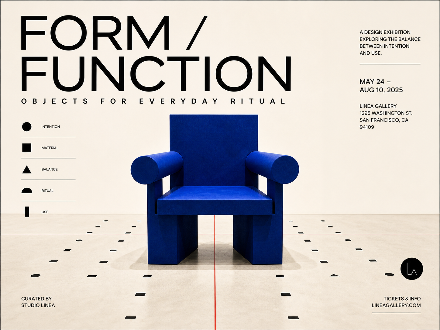 GPT Image 2 — A blue sculptural chair appears on a modernist exhibition poster.