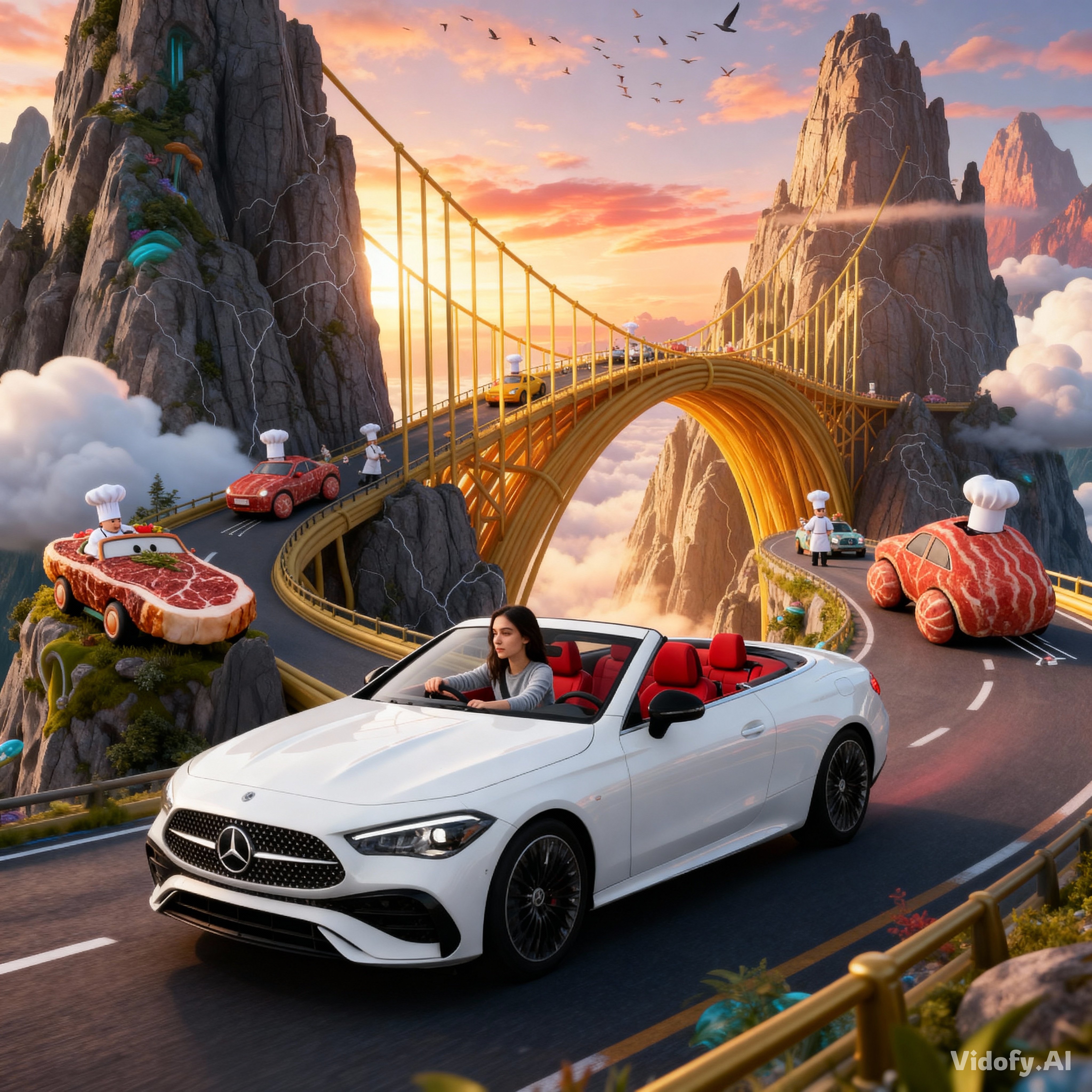 This girl is driving this car on this road