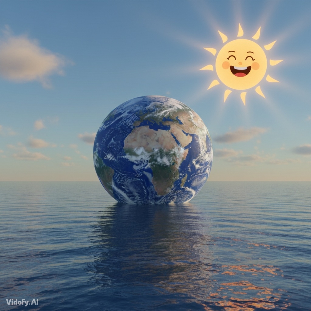 Earth floating on the sea and the sun laughing on the sky