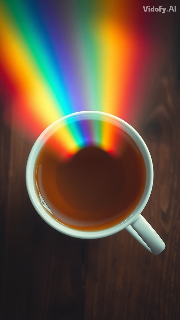 A cinematic overhead shot of tea swirling inside a porcelain cup.