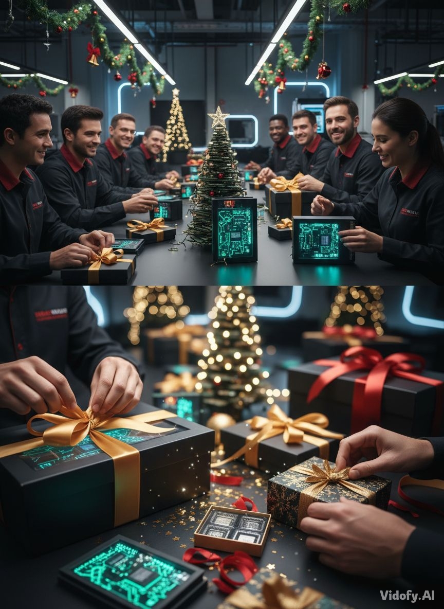 Create a 12–15 second cinematic corporate Christmas video for s