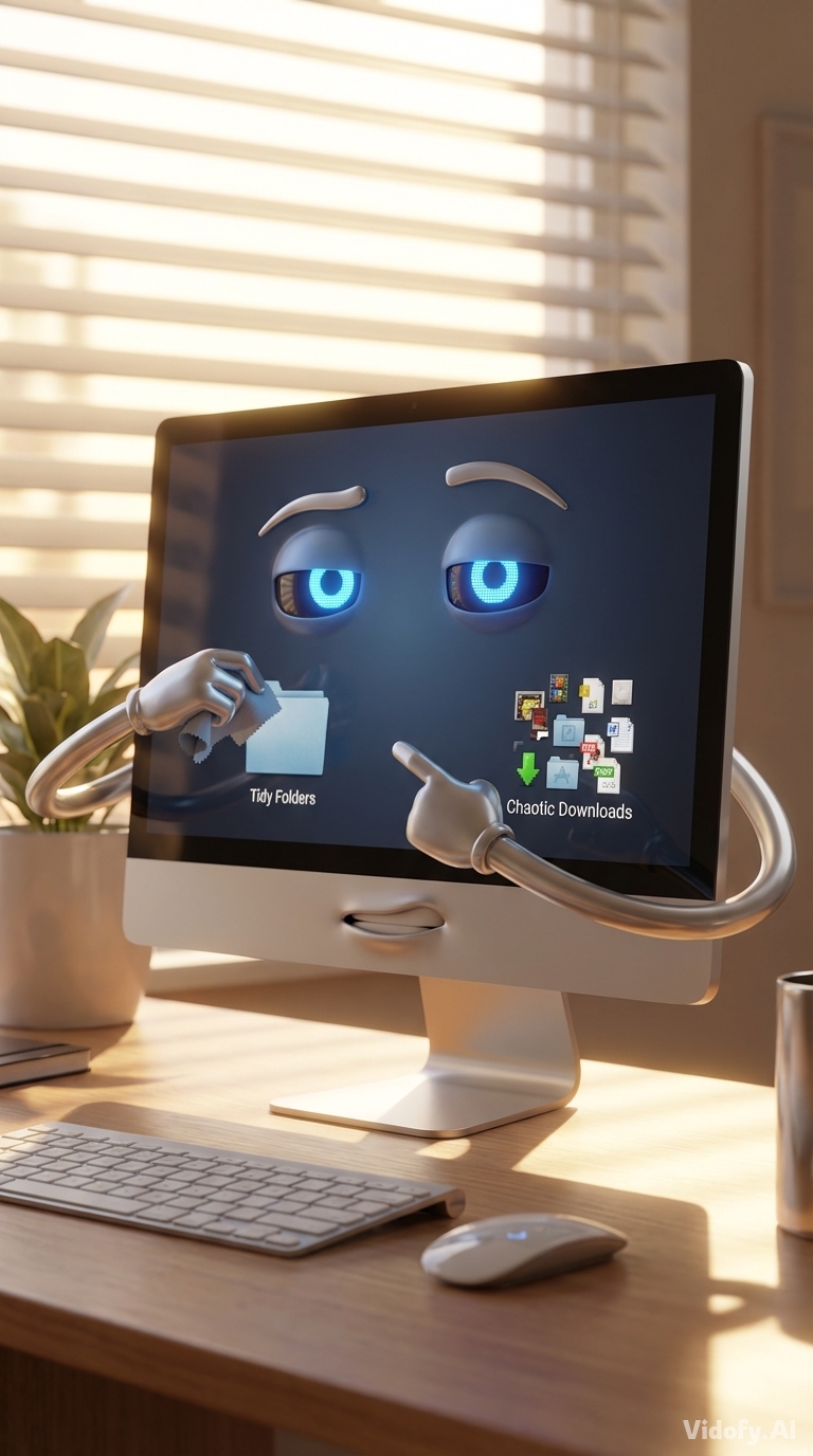 Pixar-style 3D render of a sleek Mac computer (iMac-style all-in-