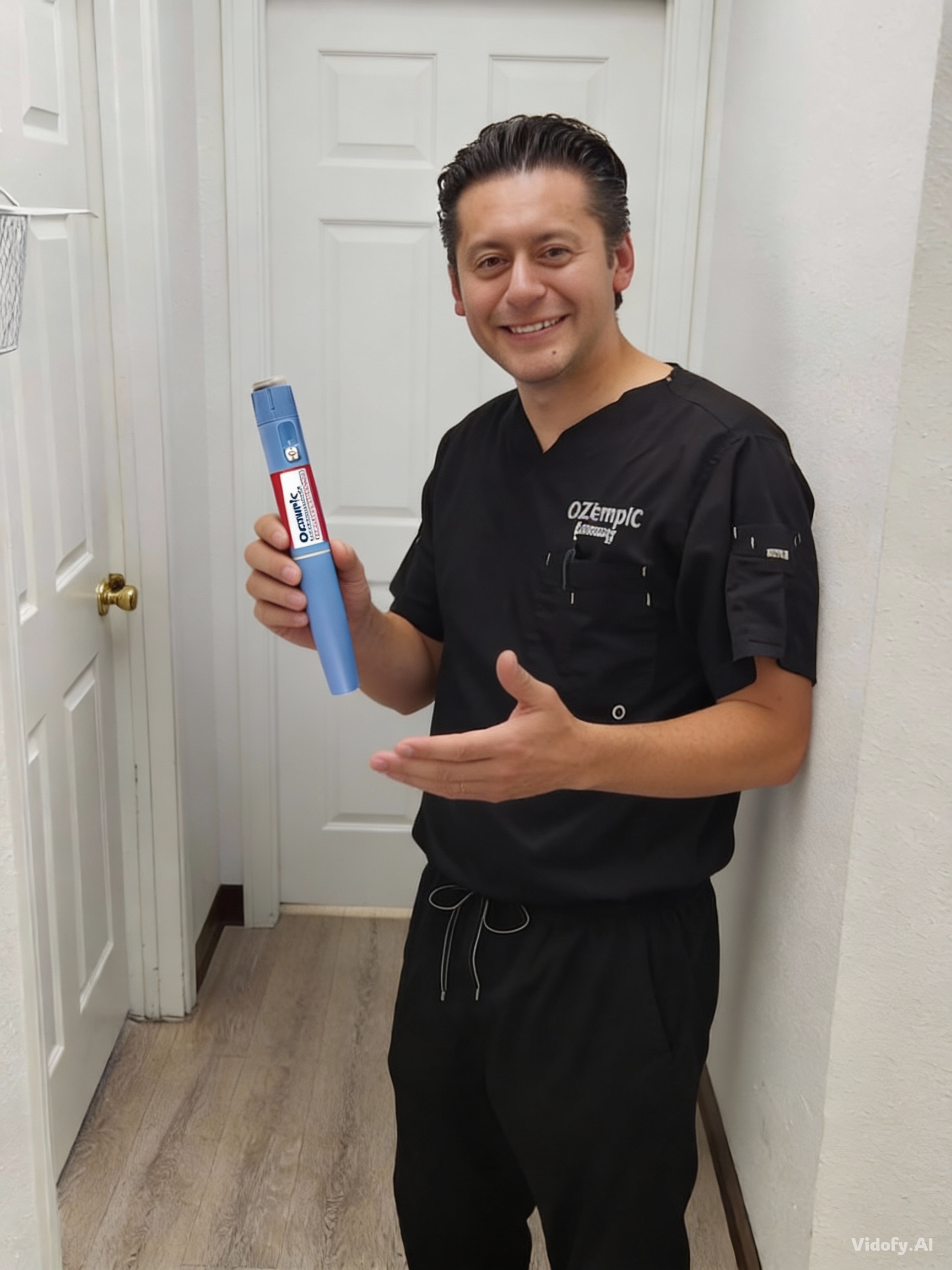 Combine the two images: make the man from the first image natural