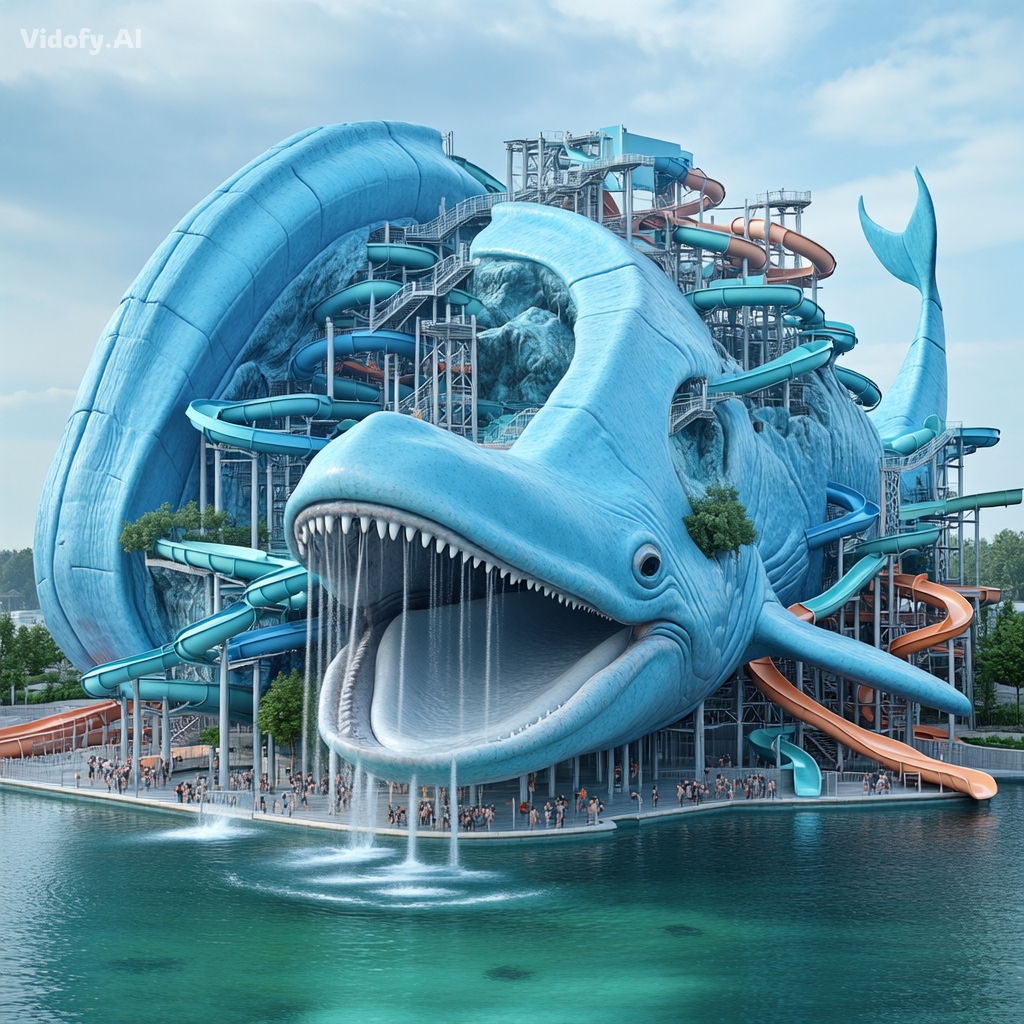 A massive water park built inside the hollow body of a giant whal